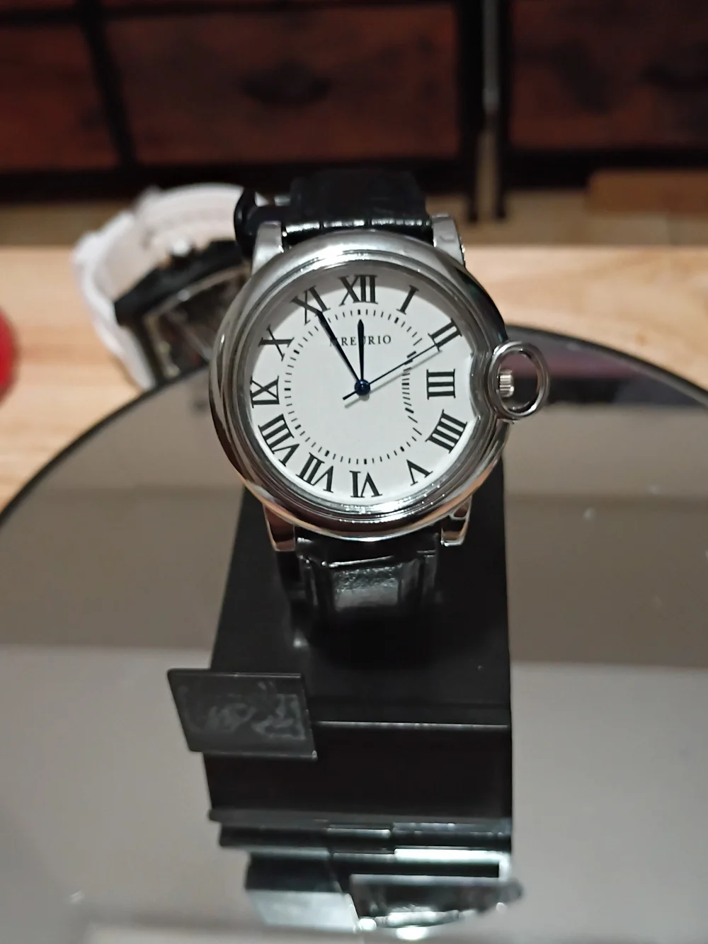 Classic Round White Dial Watch with Black Leather Strap